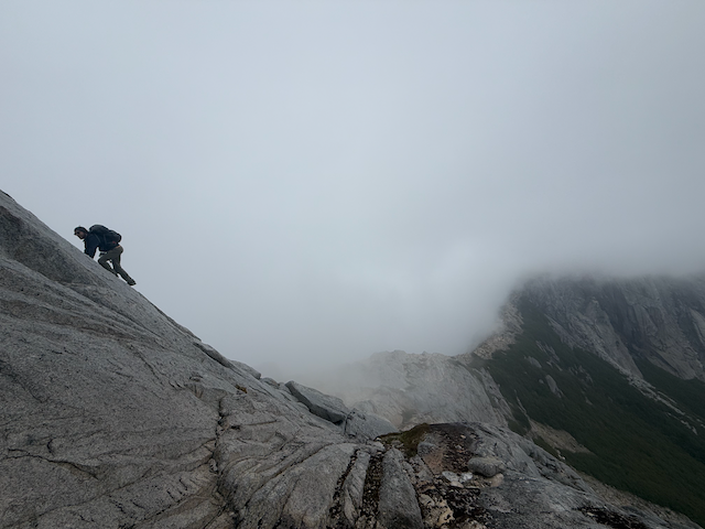 Scrambling down through the clouds.